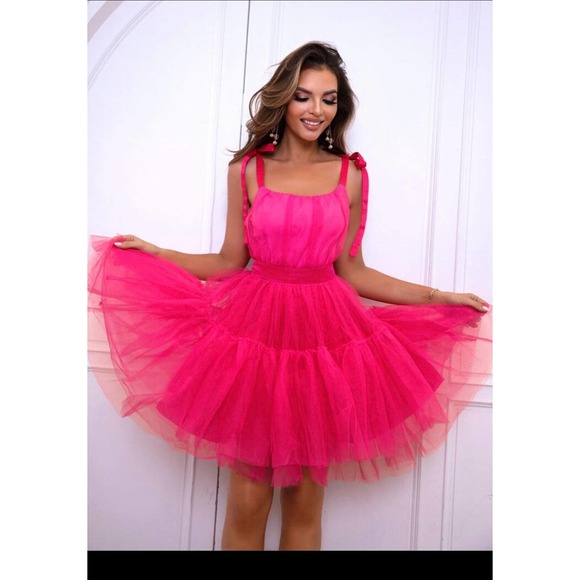 Boutique Dresses & Skirts - Hot Pink Magenta Tulle Mini Babydoll Dress Tiered Ruffle Barbie Movie